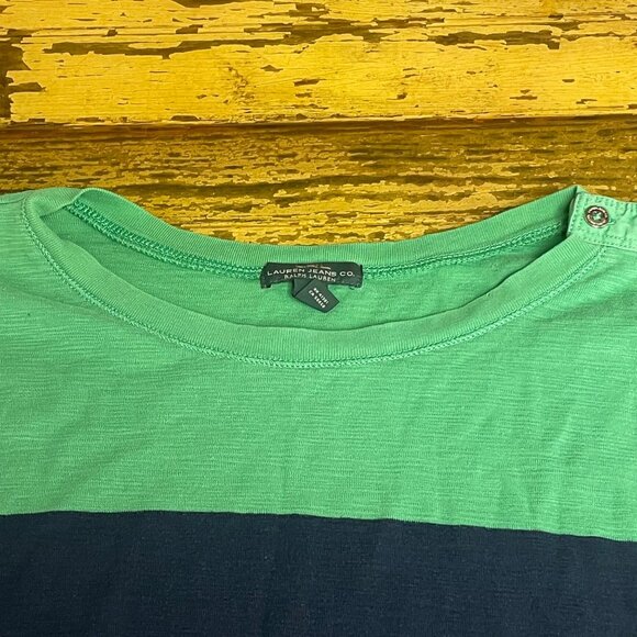 Lauren Ralph Lauren Color Block Slub Cotton Top Sz 3X Kelly Green Preppy - Picture 3 of 6